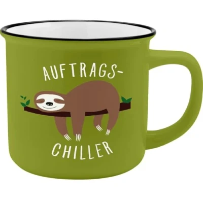 Abbildung von GRUSS &amp; CO Becher Motiv &quot;Chiller&quot; New Bone China Porzellan, Emaille Optik, 35 cl Geschenk, Faultier 45785, 1 Stück (1er Pack)
