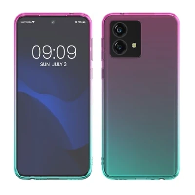 Abbildung von kwmobile Case kompatibel mit Motorola Moto G84 5G Hülle Handy Handyhülle Zwei Farben Pink Blau Transparent