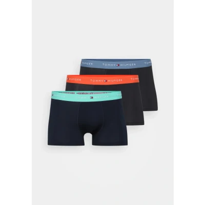 Abbildung von Tommy Hilfiger Herren 3er Pack Boxershorts Trunks mit Logobund, Mehrfarbig (Deep Orange/Jade Green/Blue Coast), S