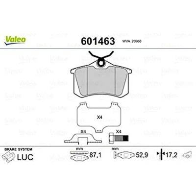 Abbildung von VALEO 601463 Bremsbelagsatz Hinterachse mit Sicherungsschraubensatz, Anti Quietsch Blech Gleitschienen CITROËN: C4 I Schrägheck, C2 Schrägheck