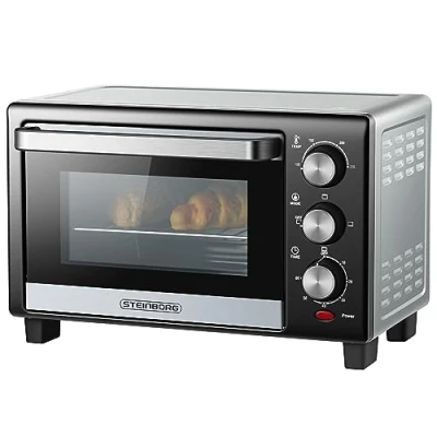 Abbildung von Mini Backofen 15 Liter Pizzaofen Minibackofen 60 min Timer 100 230C 1200 Watt Krümelblech Oven Camping Ofen Kleiner Energiesparend