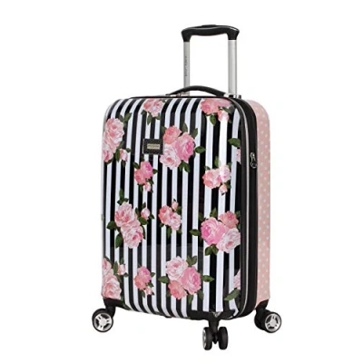 Abbildung von Betsey Johnson Designer Handgepäck 50,8 cm erweiterbar (ABS + PC) Hardside Gepäck Leichter robuster Koffer mit 8 rollenden Spinner Rädern für Frauen, Streifen Rosen, 50,80 cm, Freizeit