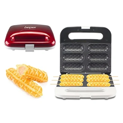 Abbildung von Beper Waffeleisen P101CUD100 für Waffel am Spiess in rot, 850 W