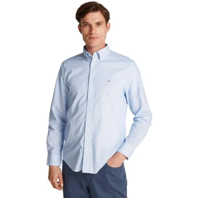 Abbildung von Tommy Hilfiger Herren Hemd Flex Poplin Fake Solid Regular Fit, Blau (Optic White Prt), L
