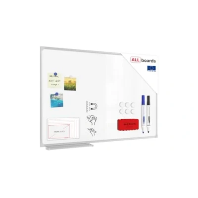 Abbildung von ALLboards Magnetisches Whiteboard 90x60cm Magnettafel mit Aluminiumrahmen und Stifteablage, Weiß Magnetisch Tafel, Trocken Abwischbar, Wiederbeschreibbar Weißtafel
