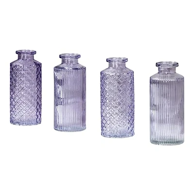 Abbildung von 4er Set Vase Lila H14cm Violett Pastell Glas Blumenvase Tischdeko Frühling Blumendeko Glasvase Dekovase