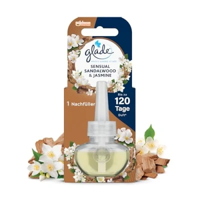 Abbildung von Glade electric scented oil Nachfüller, elektrischer Raumduft mit Duftöl, Sensual Sandalwood &amp; Jasmine, 1er Pack (1 x 20 ml)