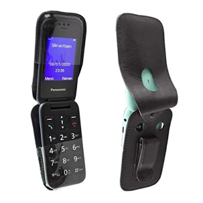 Abbildung von caseroxx Hülle Ledertasche mit Gürtelclip für Panasonic KX TU400 aus Echtleder, Tasche und Sichtfenster in schwarz