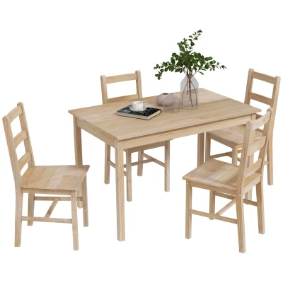 Abbildung von HOMCOM 5 TLG. Essgruppe, Esstisch mit 4 Stühlen, Esszimmergruppe platzsparend, Rechteckig Set für Küche, Esszimmer, Wohnzimmer, Massivholz, Natur