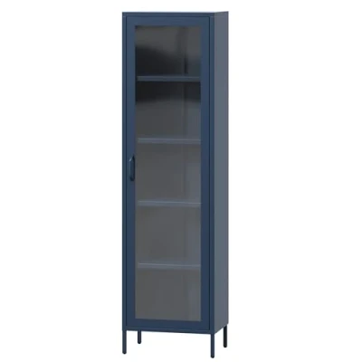 Abbildung von Jan Nowak 1 türiger Vitrinenschrank Luigi 50 x 180 35 cm 4 Verstellbare Ablagen, Gehärtetes Glas, Wandmontage Glasvitrine Stehend, Vitrine Wohmzimmerschrank Glitzernd Dunkelblau