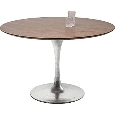 Abbildung von Kare Design Tisch Invitation Set, Silber/Braun, D120 cm, 4 Personen, Retro Design, Modern, Platzsparend, Esstisch, Besprechungstisch, Esszimmer, Büro, Holzfaserplatte, Stahlfuß