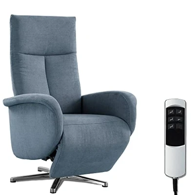 Abbildung von CAVADORE TV Sessel Juba / Pflegeleichter Fernsehsessel mit elektrisch verstellbarer Relaxfunktion 2 E Motoren 75 x 112 82 Soft Clean Bezug, Hellblau