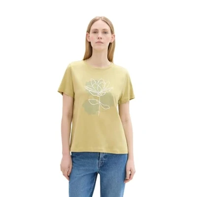 Abbildung von TOM TAILOR Damen 1043104 Basic T Shirt mit Blumenprint aus Baumwolle, 35744 Green Spark, XXL
