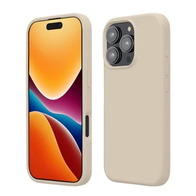 Abbildung von kwmobile Hülle kompatibel mit iPhone 16 Pro Max Silikon Handy Case Handyhülle weiche Oberfläche kabelloses Laden Creme