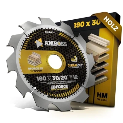 Abbildung von HM Kreissägeblatt 190x30 20 Z12 Wechselzahn für Holz schneller Zuschnitt. AMBOSS WERKZEUGE® Sägeblatt 190mm +Reduzierring 30mm. 190x20 komp. zu Bosch GKS 190. 65 Metabo KS66 DWE576