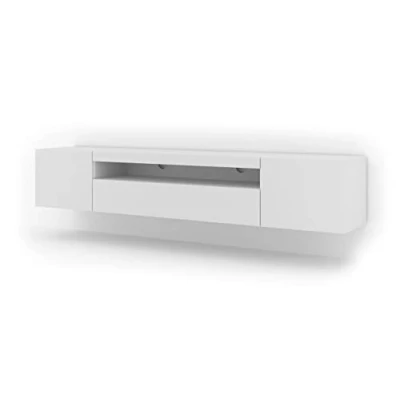 Abbildung von BIM Furniture Lowboard TV Schrank Aura 200 cm Hängend oder Stehen universal Unterschrank Fernsehschrank Board Sideboard HiFi Tisch Hängender (Weiße Matte mit LED)