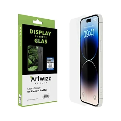 Abbildung von Artwizz SecondDisplay Schutzglas kompatibel für iPhone 14 Pro Max HD Displayschutz aus Sicherheitsglas, 9H Härte