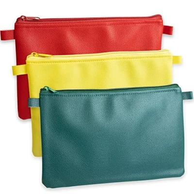 Abbildung von effektivo 3 er Set farbige Geldtaschen, Geldbeutel, Banktasche, Bankmappe, Dokumententasche mit Reißverschluss, Stiftetasche, Kosmetiktasche rot gelb grün
