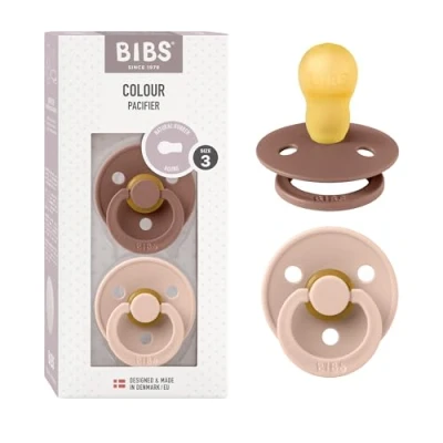 Abbildung von BIBS Colour Schnuller 2er Pack, BPA frei, Kirschform Nippel. Naturkautschuk/Latex, Hergestellt in Dänemark. 18+ Monate (2er Pack), Woodchuck/Blush