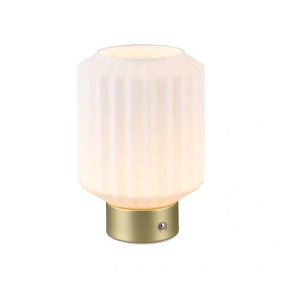 Abbildung von Reality Leuchten LED Akku Tischleuchte Lord R57761101, Metall Messing matt, Glas Weiß, inkl. 1.5 Watt LED, 4 fach Touch