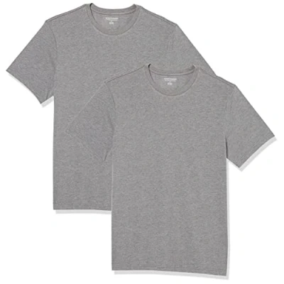 Abbildung von Amazon Essentials Herren T Shirt mit kurzen Ärmeln und Rundhalsausschnitt in schmaler Passform, 2er Pack, Grau Meliert, L