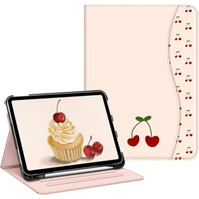 Abbildung von Fintie Hülle für iPad 10. Generation 2022 (10.9 Zoll) Multi Winkel Folio Schutzhülle mit Pencil Halter, Dokumentenfach und Auto Schlaf/Wach Funktion, (Z Kirsche)
