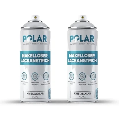 Abbildung von Polar Makelloser Klarlackspray Glanzend 2 x 400ml Mehrzwecklack, unterschiedliche Materialien schnell trocknend, haltbar und vergilbungsfrei fur Kunststoff, Holz Metall drinnen/draußen