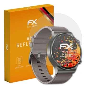 Abbildung von atFoliX Panzerfolie kompatibel mit Huawei Watch GT 2 Pro Schutzfolie, entspiegelnde und stoßdämpfende FX Folie (3X)
