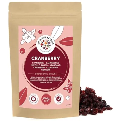 Abbildung von Cranberry getrocknet 1kg von Munchilycious, getrocknete Cranberries mit Apfelsaft gesüßt, Trockenfrüchte, Früchte, Perfekt für Müslischalen, Smoothie Bowl oder Porridge
