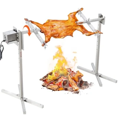 Abbildung von VEVOR Lammgrill, Spanferkelgrill, Spießbratengrill, 60 kg BBQ Spießgrill für Schwein, Lamm, Ziege, elektrischer 52 W Motor, kommerzielle Edelstahl Drehspießröster mit Hitzeschild, 116 cm Spießlänge
