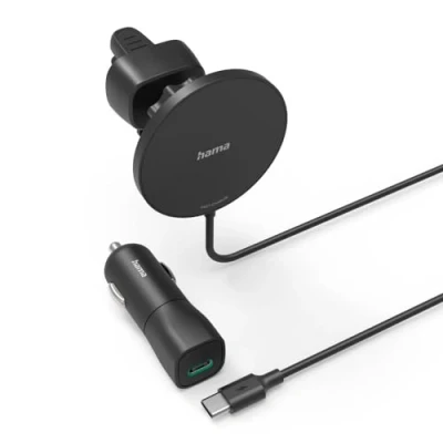 Abbildung von Hama Kfz Handy Ladegerät für Apple iPhone mit Adapter 15 W kabellos Schwarz Induktions (2 tlg)