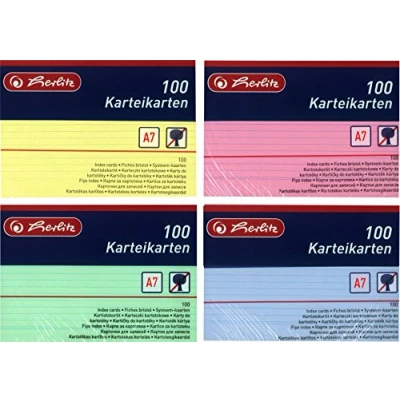 Abbildung von Herlitz Karteikarten, 170 g/m², holzfrei (1200 Stück, DIN A7 bunt liniert)