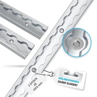 Abbildung von NTG 2 x m Alu Airlineschiene Zurrschiene eckig mit Bohrungen 2m 1975mm Ladungssicherung für Anhänger, LKWs und Wohnmobile Silber eloxiert