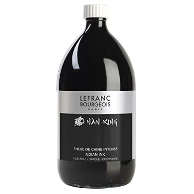 Abbildung von Lefranc Bourgeois 059077 Nan King Kalligrafie und Zeichentusche, pigmentierte Tusche, hohe Farbbrillanz, Leuchtkraft für feinste Zeichnungen, &amp; Skizzen, 1000ml Flasche Schwarz