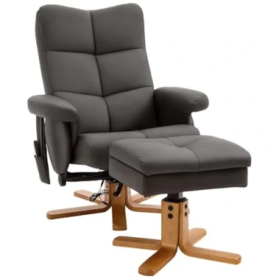 Abbildung von HOMCOM Massagesessel mit Liegefunktion Relaxsessel Fußhocker TV Sessel Fernsehsessel 145 Neigebarer Liegesessel 10 Vibrationpunkte Ergonomischer Stuhl Kunstleder Braun 80 x 86 99 cm