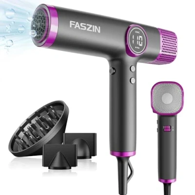 Abbildung von Faszin Haartrockner Leichter Föhn mit 110.000 RPM bürstenlosem Motor für Schnelles Trocknen, 200 Millionen Ionen fön, Wenig Lärm, LED Anzeige Nachtsichtbrille Nachtsicht, Salon