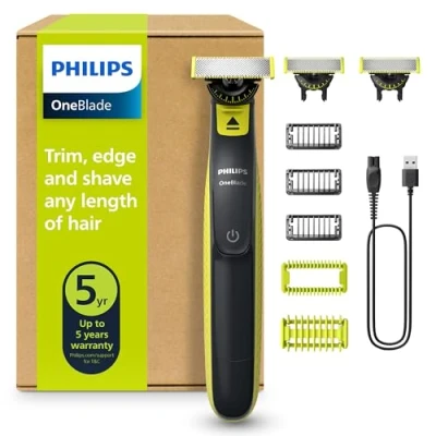 Abbildung von PHILIPS OneBlade 360 Face &amp; Body Elektrischer Bartschneider, Rasierer und Bodygroomer zum Trimmen, Stylen Rasierern, 3x Klingen, Trimmaufsätze (1,3,5mm), 2x Körperaufsätze, QP2824/31