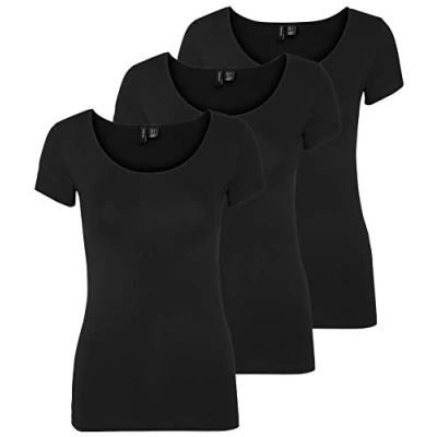 Abbildung von VERO MODA Damen VMMAXI My Soft SS U Neck GA 3PACK 10247489, Black/Black &amp; Black, XXL
