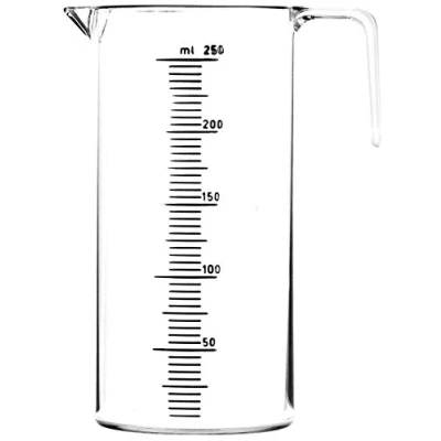 Abbildung von Fripac Medis Messbecher (Messzylinder) mit Messskala von 5 250 ml, zum Abmessen Flüssigkeiten/Feststoffen, transparent