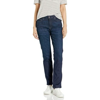 Abbildung von Amazon Essentials Damen Schmale Jeans Mit Geradem Schnitt und Mittelhohem Bund, Dunkle Waschung, 44