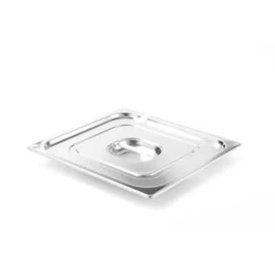Abbildung von HENDI Gastronorm Deckel mit Löffelaussparung, für Gastronormbehälter, Temperaturbeständig von 40 bis 300C, Heissluftöfen Chafing Dishes Bain Marie, Stapelbar, GN 2/3, 354x325mm, Edelstahl 18/10