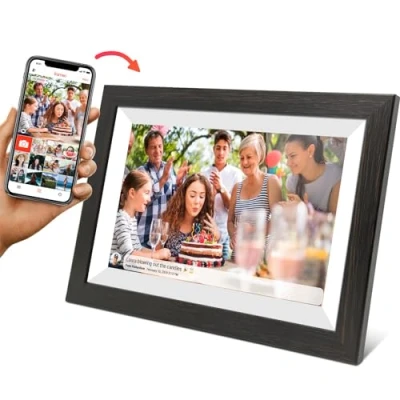 Abbildung von Cytem 10.1 Zoll Digitaler Bilderrahmen WLAN mit FrameO Software 32GB Bewegungssensor Automatische Bilddrehung 16:10 IPS Display 1280x800 Touch Screen Dunkelbraun Holzoptik