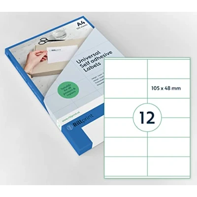 Abbildung von rillstab original Vielzweck Etiketten Selbstklebend 1200 Stück 105 x 48 mm 12 Klebeetiketten pro A4 Blatt Bedruckbar &amp; Abziehbar Universal Adressaufkleber 100 Blatt, Weiß