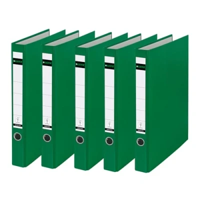 Abbildung von Leitz Plastik Ringordner ohne Schlitze A4, 5er Pack, Grün, 3,5 cm Rückenbreite, PP laminierter Einband, 10140055