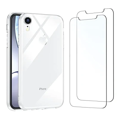 Abbildung von NEW&#039;C Hülle für iPhone XR Ultra Transparent Silikon Weiches TPU Gel und 2 x Panzer Schutz Glas Anti Scratch