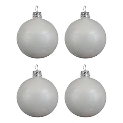 Abbildung von 4 Weihnachtskugeln aus Glas glänzend 10 cm winterlich weiß KSD Decoris