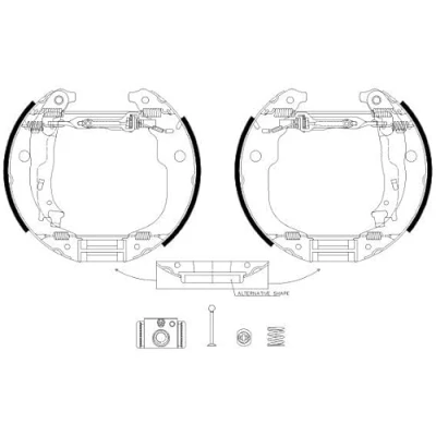 Abbildung von HELLA 8DB 355 038 131 Bremsbacken 228 42 mit Radbremszylinder, Stellelement PEUGEOT: 207 Schrägheck, SW, CITROËN: C3 II