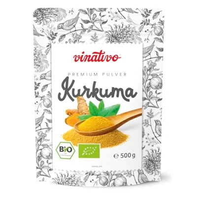 Abbildung von vinativo Kurkuma Pulver Bio 500g Rohkost Qualität natürliches Kurkumin Kurkumapulver Curcuma gemahlen