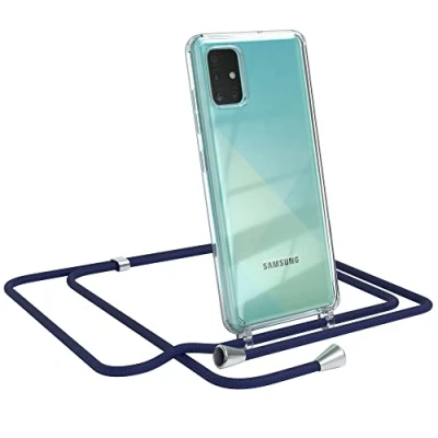 Abbildung von EAZY CASE Handykette kompatibel mit Samsung Galaxy A51 Handyhülle Umhängeband, Handykordel Schutzhülle, Silikonhülle, Hülle Band, Stylische Kette für Smartphone, Navy Blau