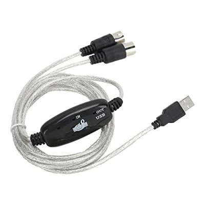 Abbildung von Universelles MIDI zu USB Kabel für Keyboard und Synthesizer, 5 poliges Schnittstellenkabel mit Eingangs Ausgangsanzeige, Laufwerkfreier Adapter 6,5 Fuß